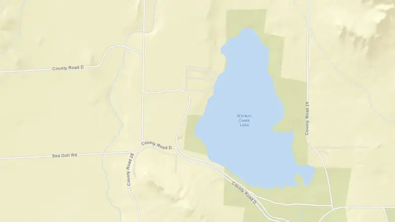 Road map of Winters Creek Lake reservoir, Nebraska, United States