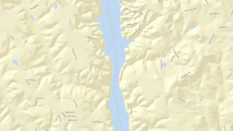 Road map of Yates (APC) reservoir, Alabama, United States