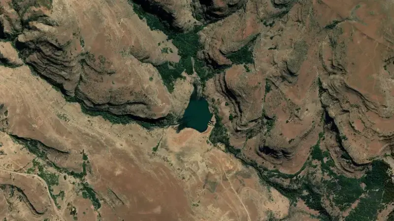 Satellite view of Belfort Dam reservoir, Eastern Cape, South Africa