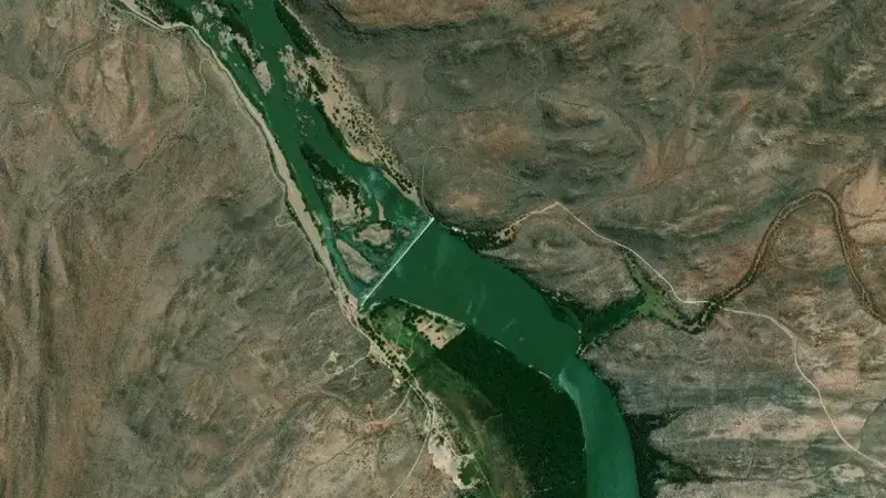 Satellite view of Boegoeberg Dam reservoir, Northern Cape, South Africa