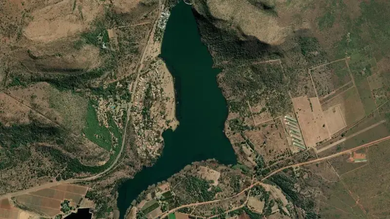 Satellite view of Buffelspoort Dam reservoir, North West, South Africa
