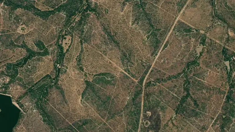 Satellite view of Klaserie Dam reservoir, Limpopo, South Africa