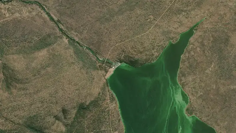 Satellite view of Klipvoor Dam reservoir, North West, South Africa
