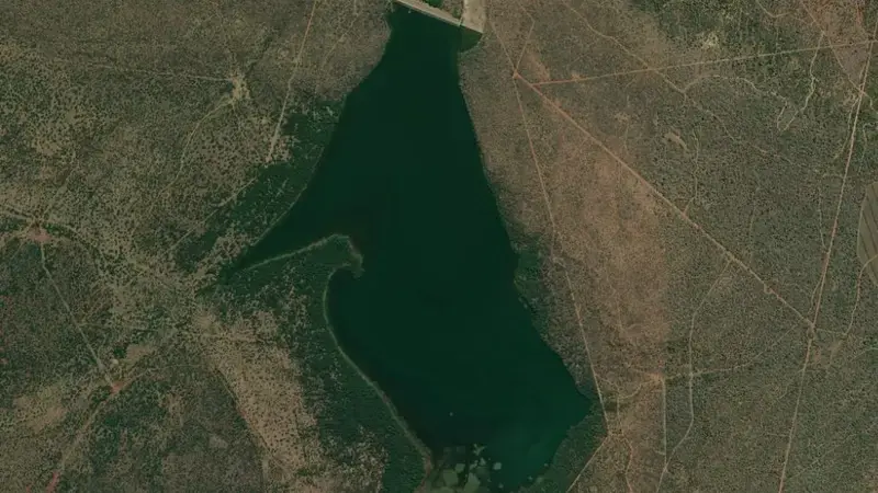 Satellite view of Kromellenboog Dam reservoir, North West, South Africa