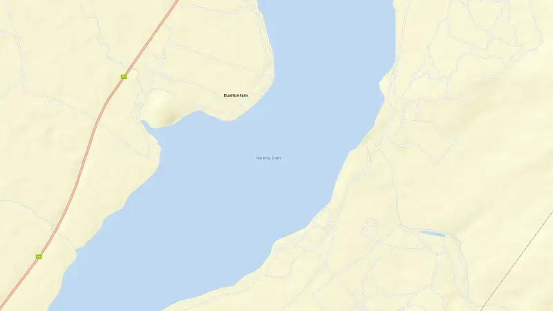 Road map of Kwena Dam reservoir, Mpumalanga, South Africa