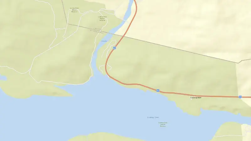 Road map of Loskop Dam reservoir, Mpumalanga, South Africa
