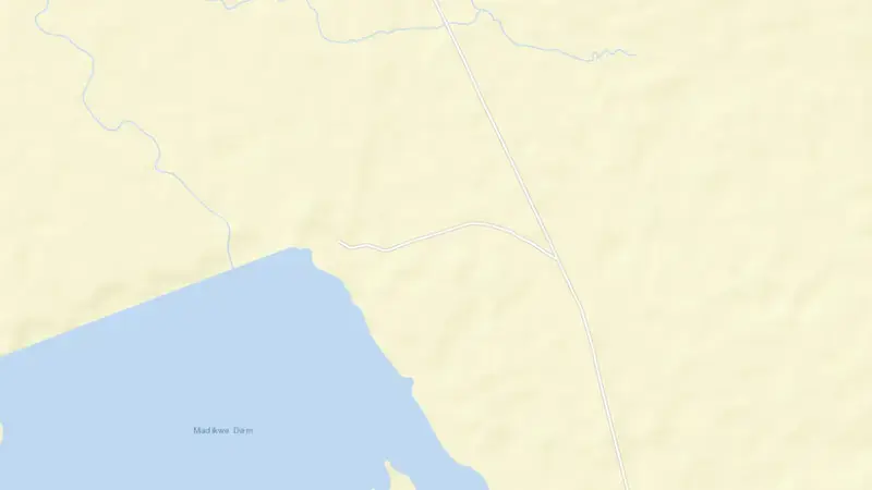 Road map of Madikwe Dam reservoir, North West, South Africa
