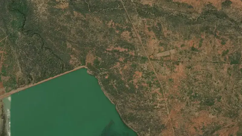 Satellite view of Madikwe Dam reservoir, North West, South Africa