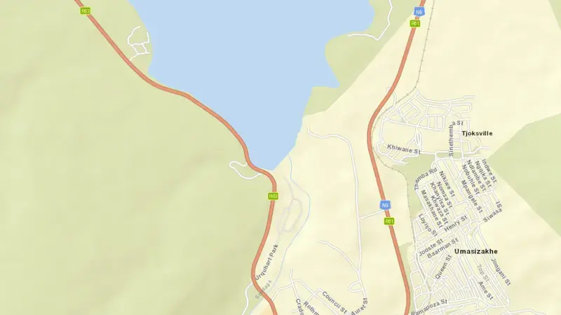 Road map of Nqweba Dam reservoir, Eastern Cape, South Africa