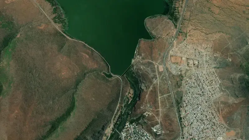 Satellite view of Nqweba Dam reservoir, Eastern Cape, South Africa