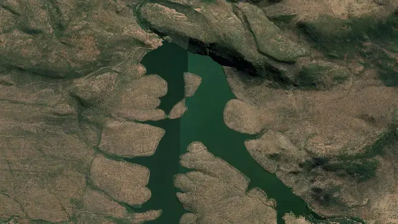 Satellite view of Nzhelele Dam reservoir, Limpopo, South Africa