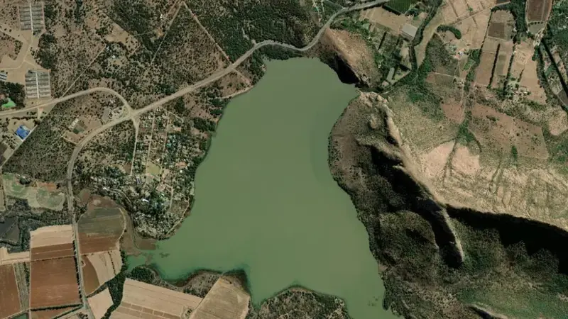 Satellite view of Olifantsnek Dam reservoir, North West, South Africa