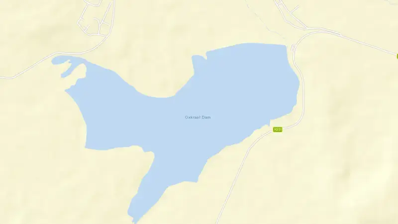 Road map of Oxkraal Dam reservoir, Eastern Cape, South Africa