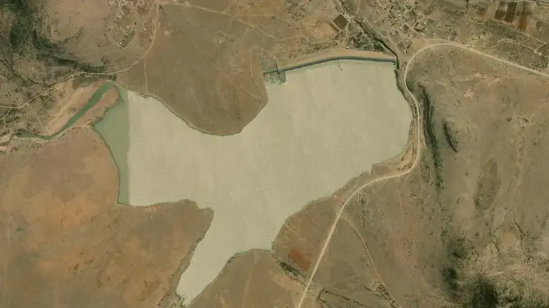 Satellite view of Oxkraal Dam reservoir, Eastern Cape, South Africa