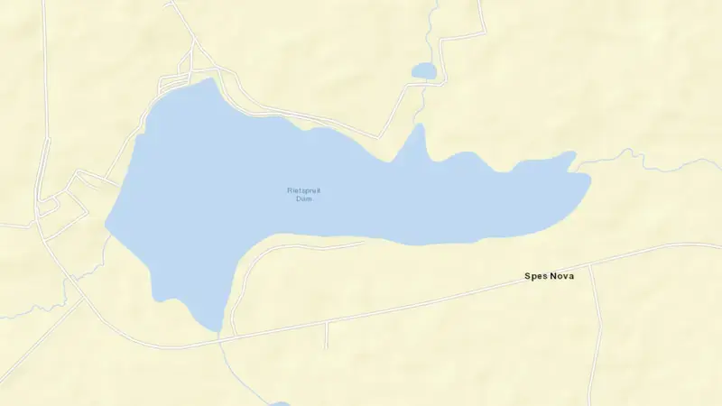 Road map of Rietspruit Dam reservoir, North West, South Africa
