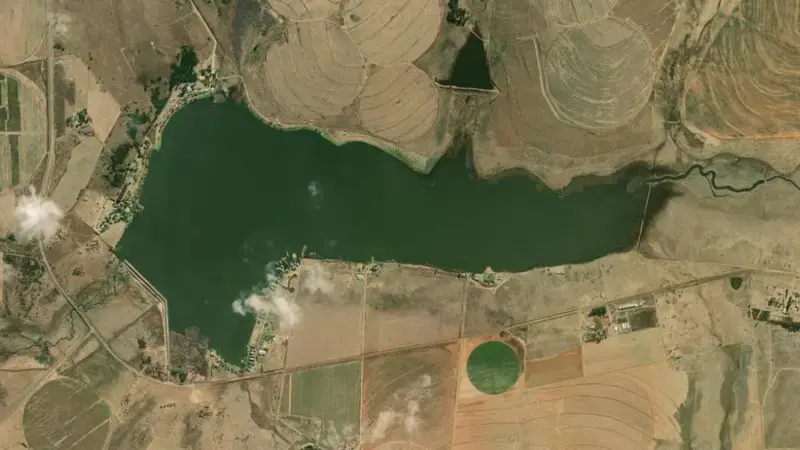 Satellite view of Rietspruit Dam reservoir, North West, South Africa