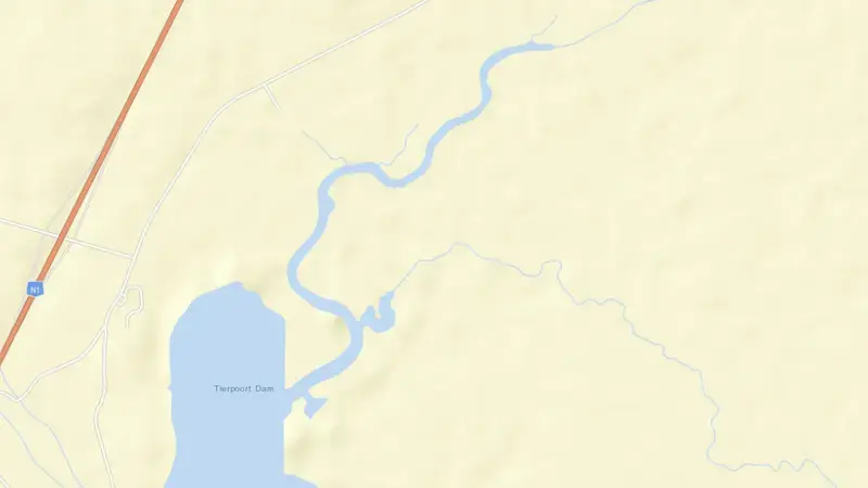 Road map of Tierpoort Dam reservoir, Free State, South Africa