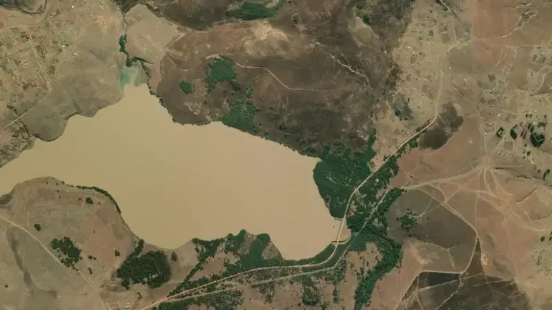 Satellite view of Tsojana Dam reservoir, Eastern Cape, South Africa