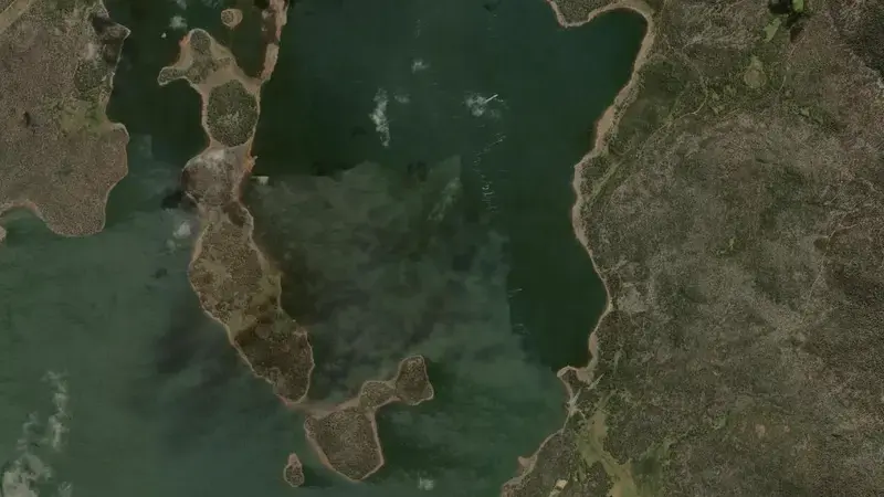 Satellite view of Arthurs Lake reservoir, Tasmania, Australia