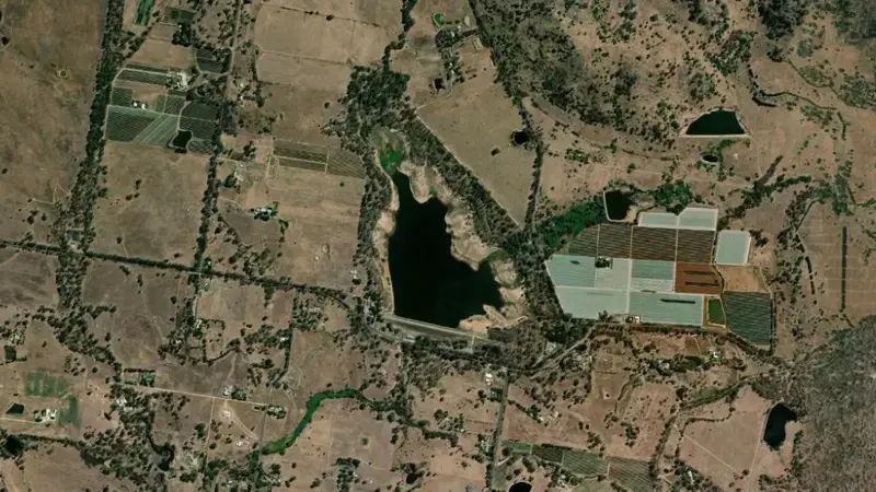 Satellite view of Barkers Creek reservoir, Victoria, Australia
