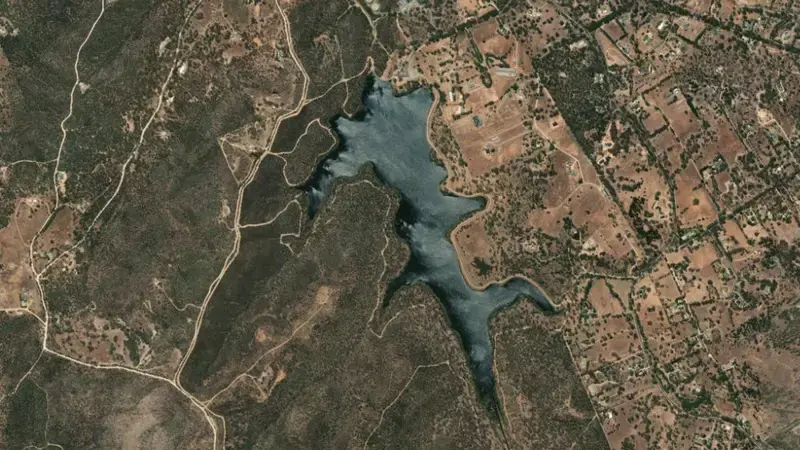 Satellite view of Barossa reservoir, South Australia, Australia