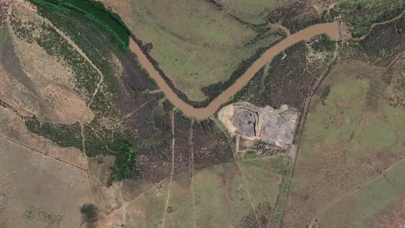 Satellite view of Bedford Weir reservoir, Queensland, Australia