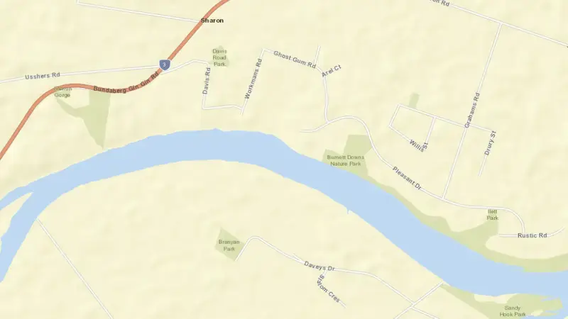 Road map of Ben Anderson Barrage reservoir, Queensland, Australia