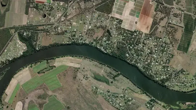 Satellite view of Ben Anderson Barrage reservoir, Queensland, Australia