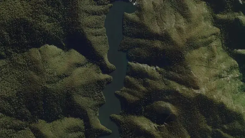 Satellite view of Bendora reservoir, Australian Capital Territory, Australia