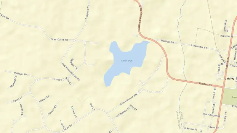 Road map of Bill Gunn reservoir, Queensland, Australia