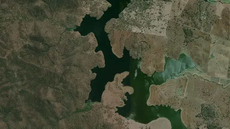 Satellite view of Bjelke-Petersen reservoir, Queensland, Australia