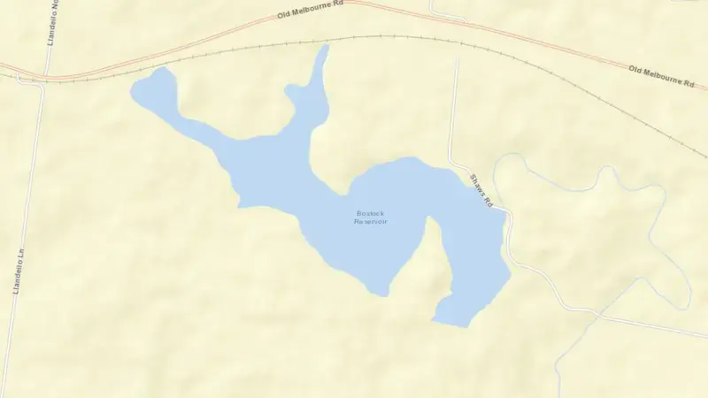 Road map of Bostock Reservoir reservoir, Victoria, Australia