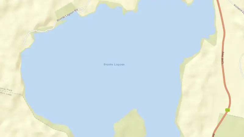 Road map of Bronte Lagoon reservoir, Tasmania, Australia