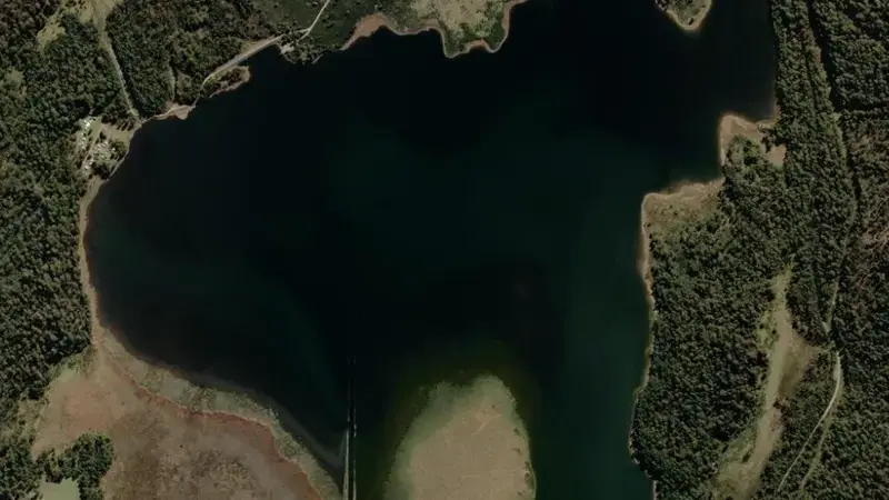Satellite view of Bronte Lagoon reservoir, Tasmania, Australia
