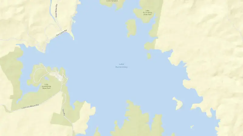 Road map of Burrendong reservoir, New South Wales, Australia