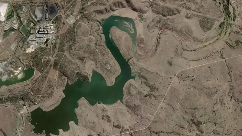 Satellite view of Callide reservoir, Queensland, Australia