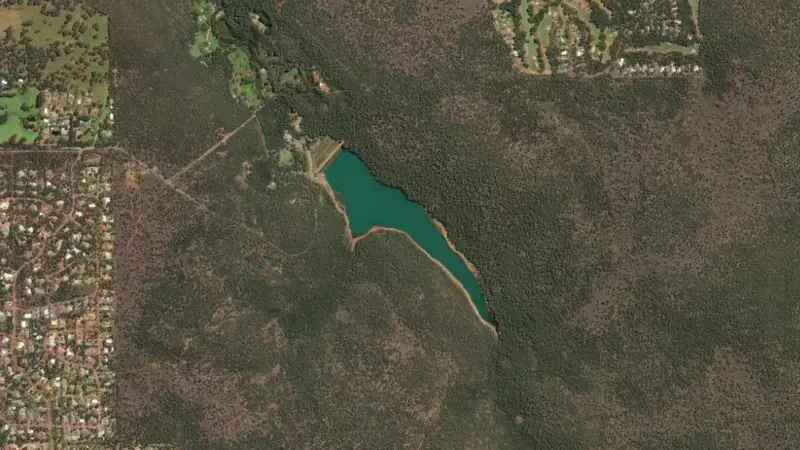 Satellite view of Churchman Brook reservoir, Western Australia, Australia