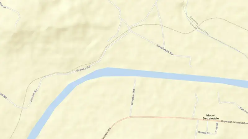 Road map of Claude Wharton Weir reservoir, Queensland, Australia