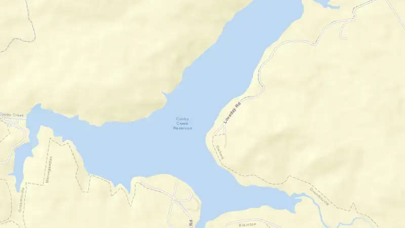 Road map of Cooby Creek reservoir, Queensland, Australia