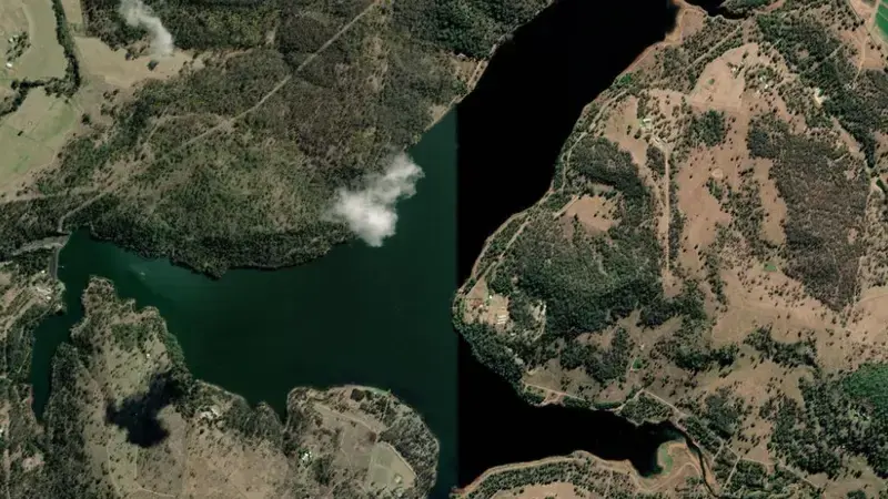 Satellite view of Cooby Creek reservoir, Queensland, Australia