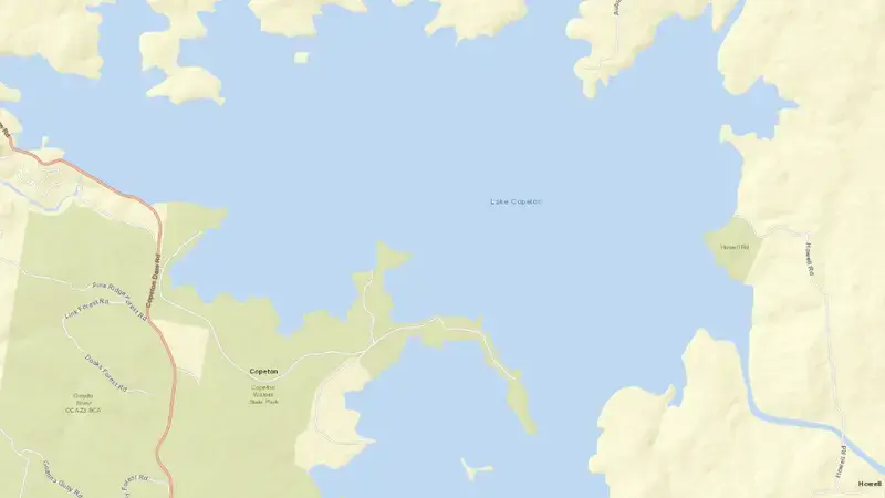 Road map of Copeton reservoir, New South Wales, Australia