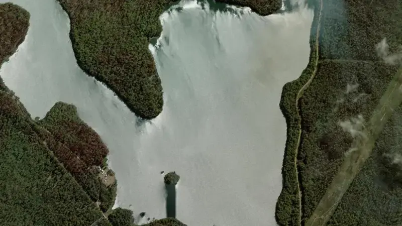 Satellite view of Dee Lagoon reservoir, Tasmania, Australia