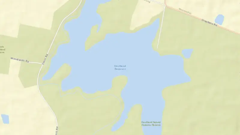 Road map of Devilbend reservoir, Victoria, Australia