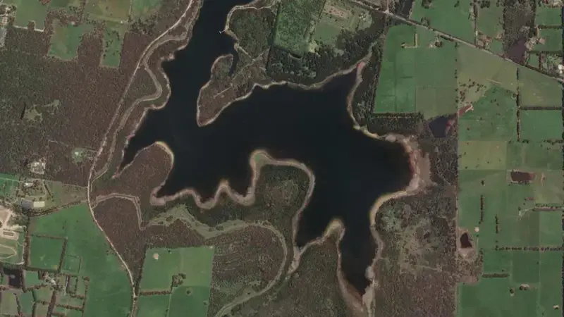 Satellite view of Devilbend reservoir, Victoria, Australia