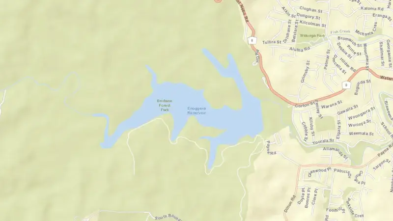Road map of Enoggera reservoir, Queensland, Australia
