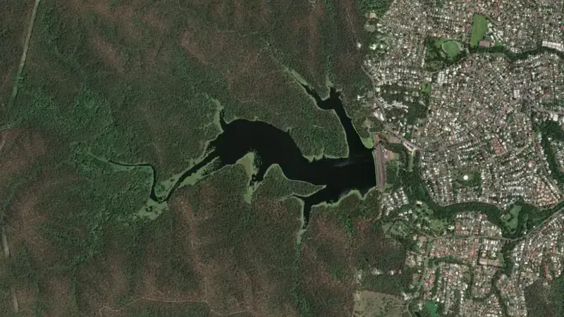 Satellite view of Enoggera reservoir, Queensland, Australia
