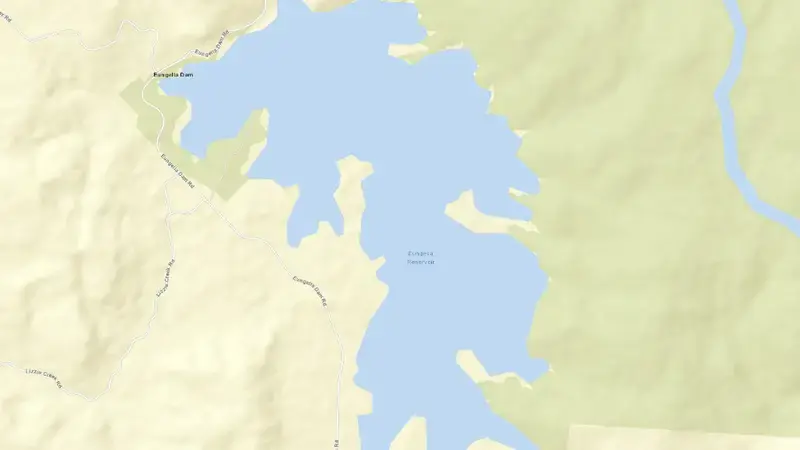 Road map of Eungella reservoir, Queensland, Australia
