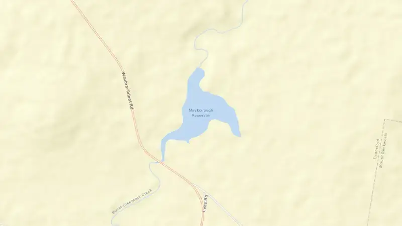 Road map of Evansford reservoir, Victoria, Australia