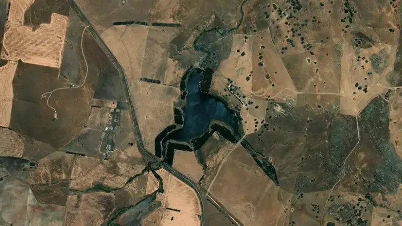 Satellite view of Evansford reservoir, Victoria, Australia