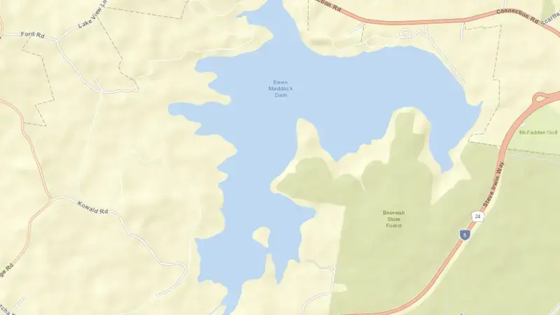 Road map of Ewen Maddock reservoir, Queensland, Australia